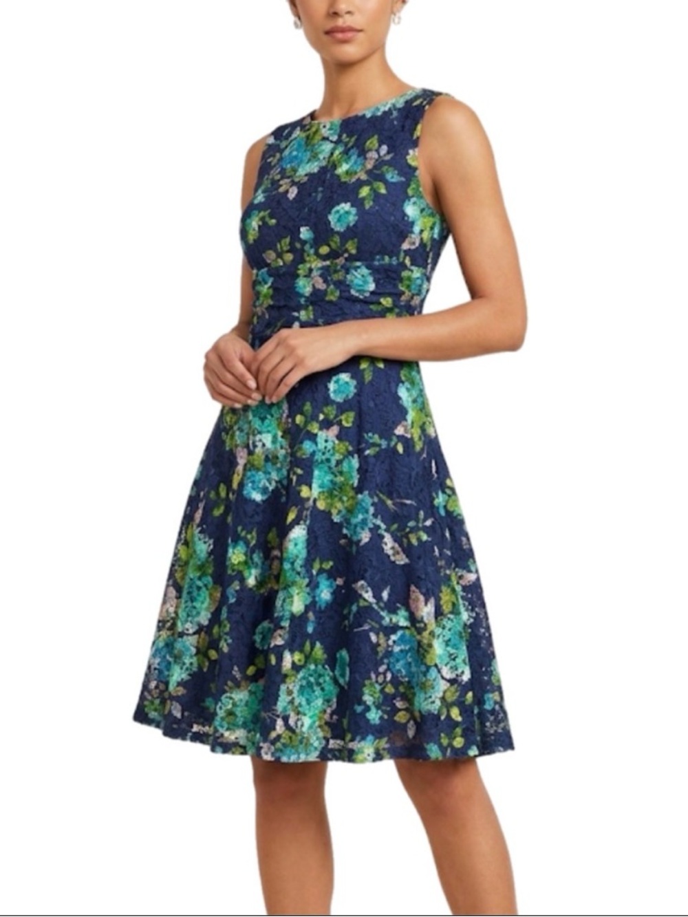 6 Gabby Skye Women’s Floral Sleeveless Mini Dress Blue and Green Fit And Flare